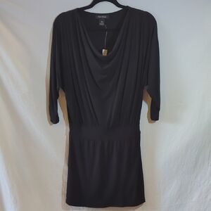 White House Black Market XS Black 3/4 Sleeve Drape Neck Dress Lined
